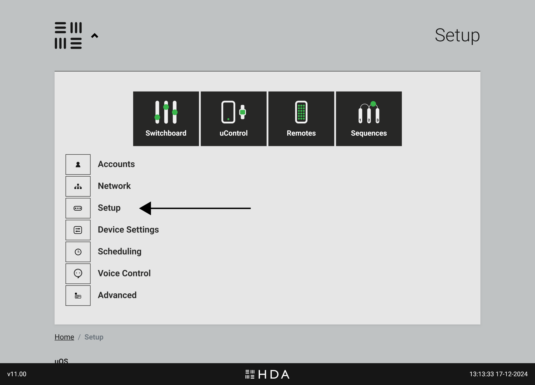 uOS Setup Page