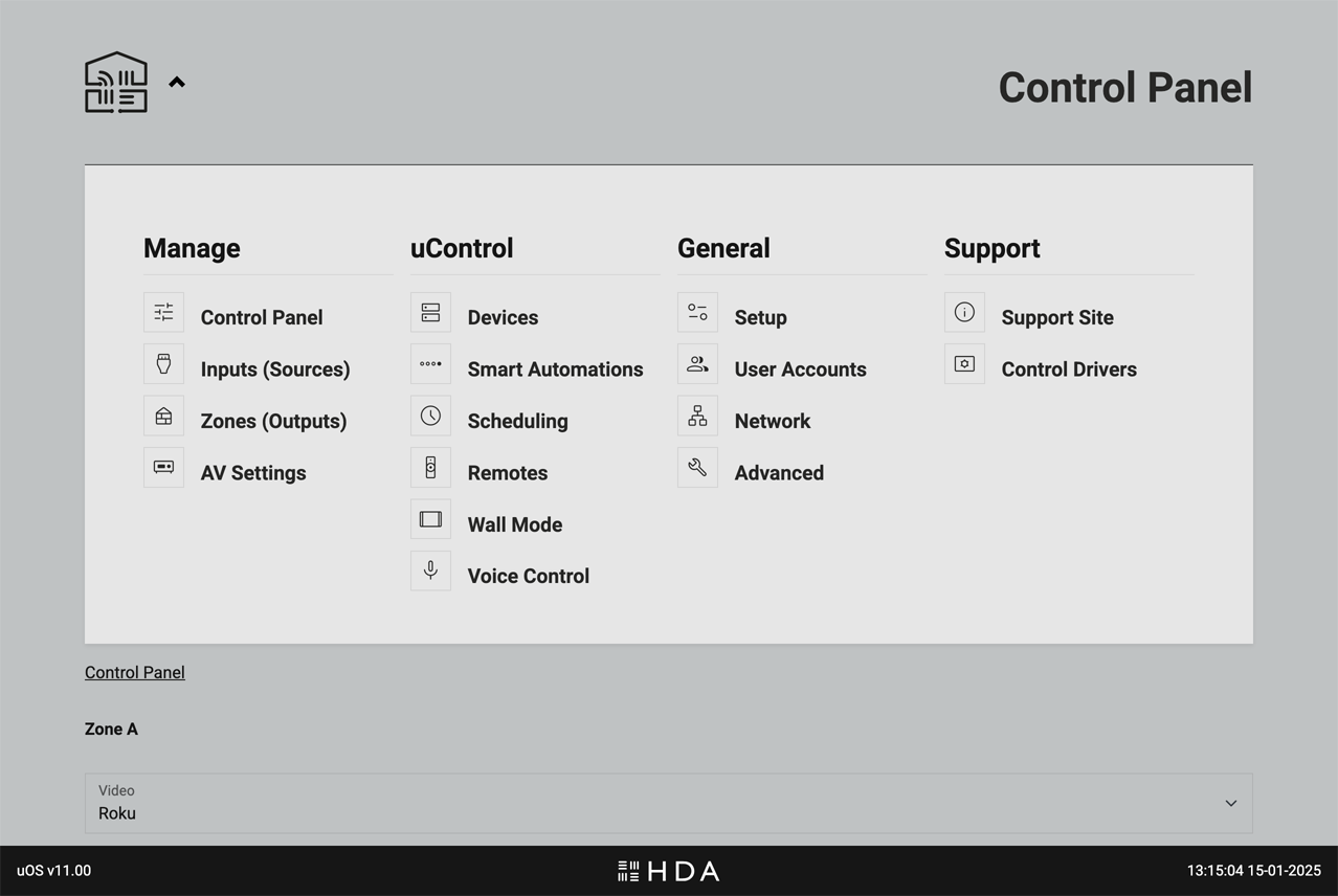 uOS navigation menu